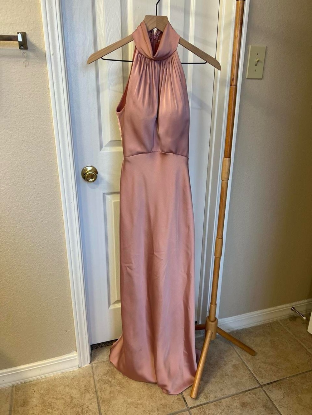 Halter Satin Bridesmaid Dress in Dusty Rose